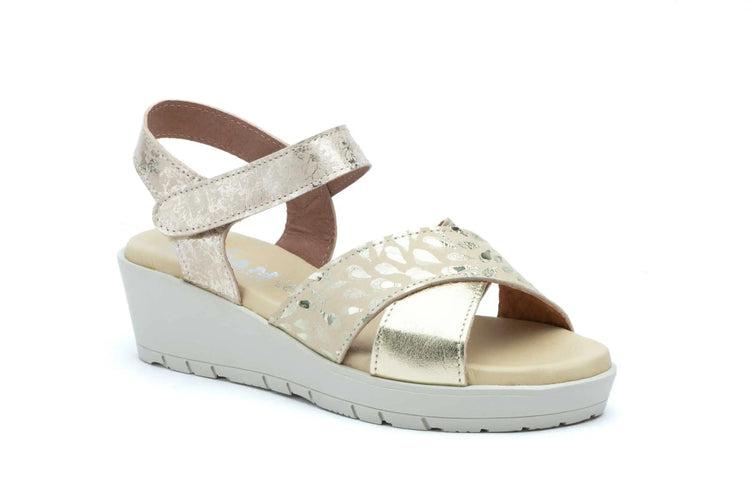 Women's wedge sandals with velcro and metallic detail made in spain model 3136 sizes 36 to 41 jam PlatiNum