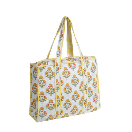 Beach bag, pool bag, padded bag with Indian floral print. Block print.