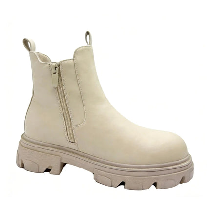Beige combat boot with thick sole and side closure for women - lantian