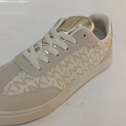 Stylish Comfortable Platform Sneakers for Women, made of synthetic material in white and light gray with a chic KMK monogram, perfect for casual wear and versatile enough to pair with jeans or dresses.