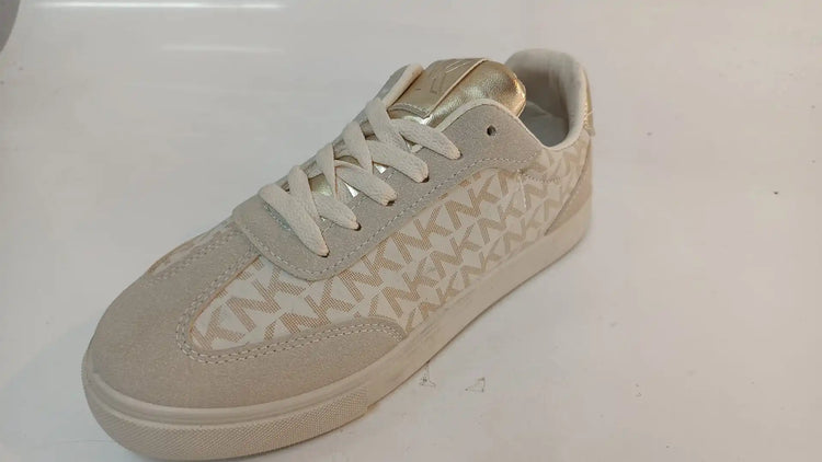 Stylish Comfortable Platform Sneakers for Women, made of synthetic material in white and light gray with a chic KMK monogram, perfect for casual wear and versatile enough to pair with jeans or dresses.