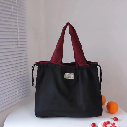 Borsa per la spesa grande pieghevole MIGLIORATA con coulisse in tinta unita, dimensioni 53 * 44 cm