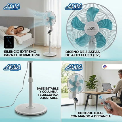 AQUA di Mare FS-K40MR Ventilatore da Pavimento 60W 40 cm con Telecomando, Schermo Touch, Timer 1-12 h, Oscillazione Automatica, 3 Velocità, Silenzioso, Altezza Regolabile, Ventilatore da Pavimento per Casa e Ufficio