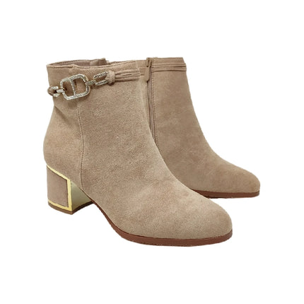 Eva zorteon- women's ankle boot / suede ankle boots with 5cm block heel and elegant gold detail. Tulipano brand.