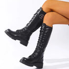 Eva zorteon- women's high military boots with laces and side zipper. Tulipano brand.
