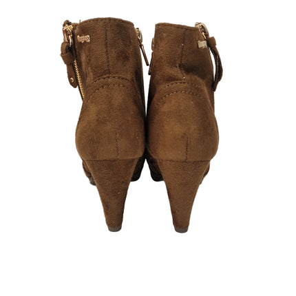 Xti hoyvoy women's high heel ankle boots camel color casual boot suede diagonal zipper cone heel 8.5 cm platform comfort leather insole