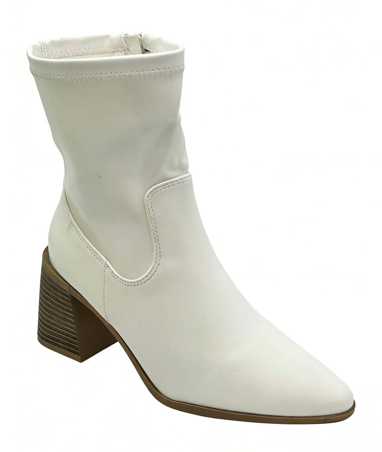 Mid-wide heel ankle boot with side closure for women - lantian