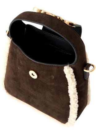 Borsa Hobo in pelle scamosciata KARL LAGERFELD con shearling K/Signature color cioccolato