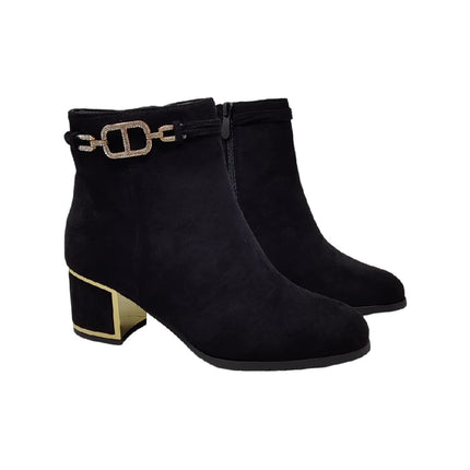 Eva zorteon- women's ankle boot / suede ankle boots with 5cm block heel and elegant gold detail. Tulipano brand.
