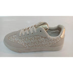 Stylish Comfortable Platform Sneakers for Women, made of synthetic material in white and light gray with a chic KMK monogram, perfect for casual wear and versatile enough to pair with jeans or dresses.