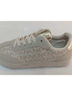 Stylish Comfortable Platform Sneakers for Women, made of synthetic material in white and light gray with a chic KMK monogram, perfect for casual wear and versatile enough to pair with jeans or dresses.