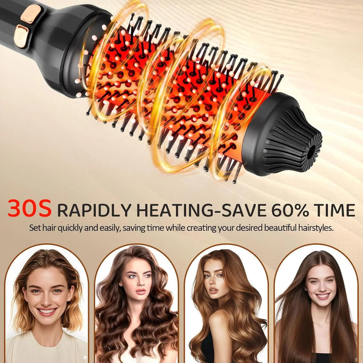 Thermal Brush - YANISTA 4 in 1 Hair Care Brush with 40mm Diameter, Ionic Technology, Anti-Burn Comb, and 3 Temperature Levels for Different Hair Types, Ideal for Creating Natural Curls.