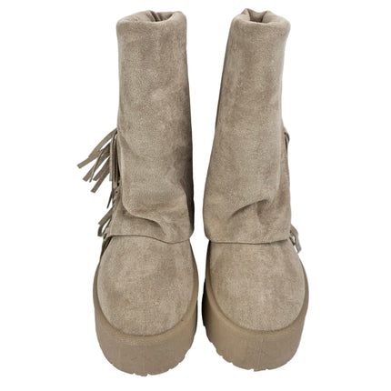 Pasarela concept women's australian boots beige color casual boot suede fringe boho platform chunky track 5 cm fur lined winter