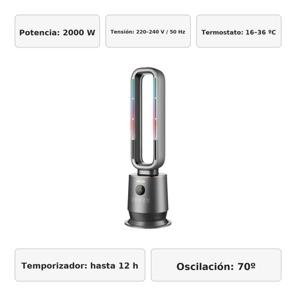 Jocca Stufa Senza Pale 2000W con Tecnologia PTC, Termostato Digitale e Telecomando