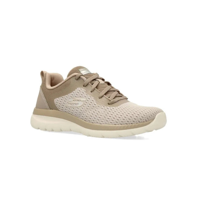 Skechers Bountiful-quick Path Women's Sneakers in Taupe, featuring breathable mesh, lightweight cushioning for all-day comfort, and a modern design perfect for any outfit. Ideal women's footwear for walking and casual wear. PlatiNum