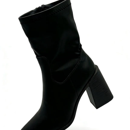 Mid-wide heel ankle boot with side closure for women - lantian