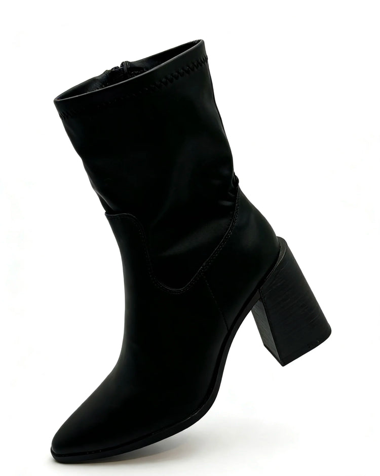 Mid-wide heel ankle boot with side closure for women - lantian