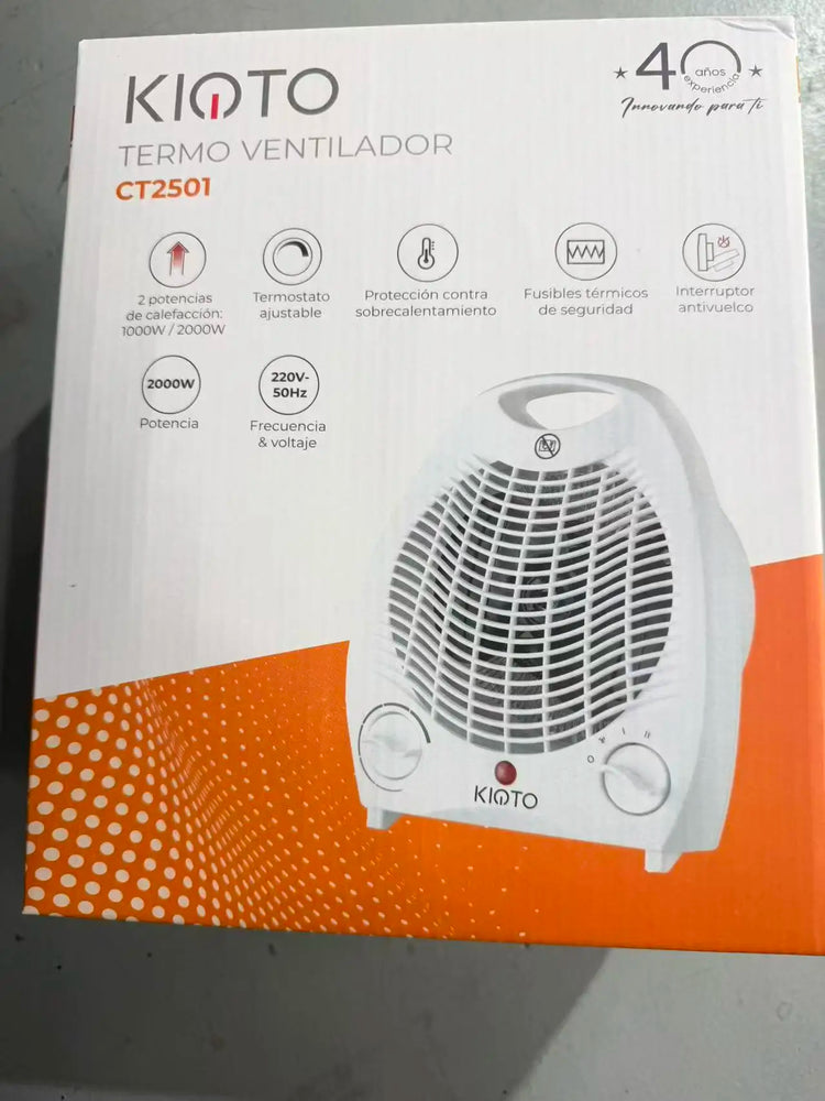Portable Electric Heater CT2501 by hola led, 1000/2000W, features overheating and tilt safety, compact design (25 x 15 x 30 cm), lightweight (1.8 kg), perfect for bedrooms, offices, and small apartments.