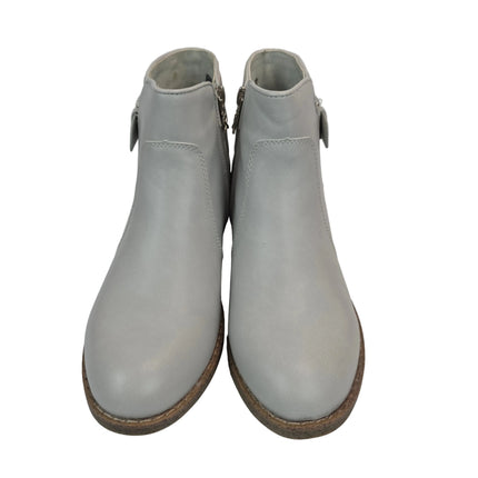 Xti women's gray silver spring ankle boots - synthetic leather boots with buckle and engraved metallic heel - chic style