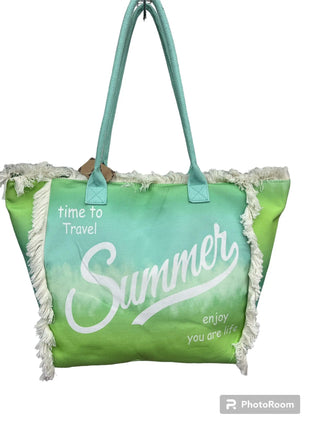 MIGLIORATA borsa da spiaggia o da piscina con stampe frasi colorate |   MISURA modello estivo 55 cm × 37 cm × 19 cm