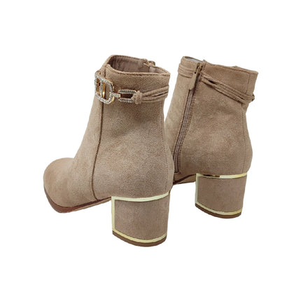Eva zorteon- women's ankle boot / suede ankle boots with 5cm block heel and elegant gold detail. Tulipano brand.
