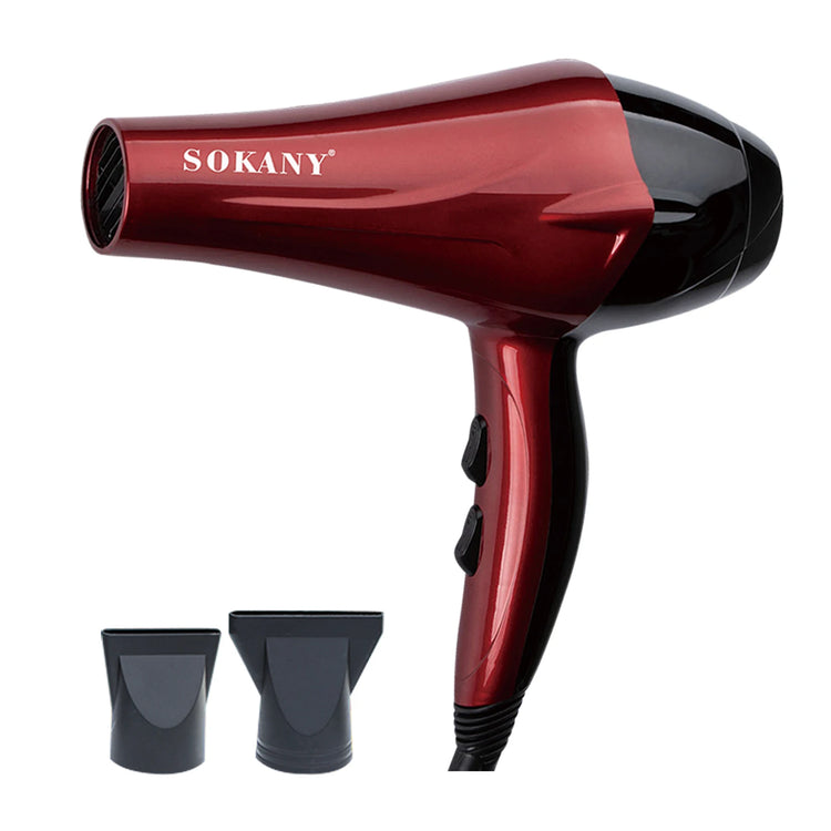 Professional Hair Dryer Sokany 2400W with Fast Drying, featuring 2 Speeds, 2 Temperatures, and 2 Concentrator Nozzles for Hair Care at Home or Salon Use.