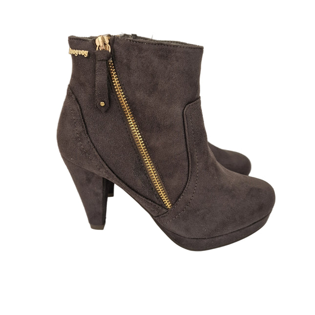 Xti hoyvoy women's high heel ankle boots gray color casual boot suede diagonal zipper cone heel 8.5 cm platform comfort leather insole