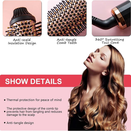 Thermal Brush - YANISTA 4 in 1 Hair Care Brush with 40mm Diameter, Ionic Technology, Anti-Burn Comb, and 3 Temperature Levels for Different Hair Types, Ideal for Creating Natural Curls.