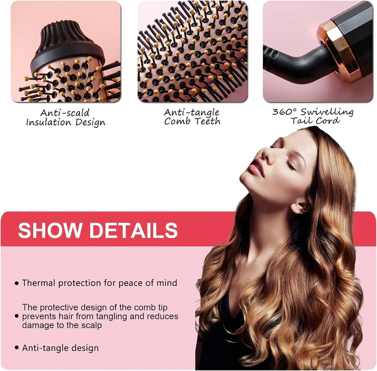 Thermal Brush - YANISTA 4 in 1 Hair Care Brush with 40mm Diameter, Ionic Technology, Anti-Burn Comb, and 3 Temperature Levels for Different Hair Types, Ideal for Creating Natural Curls.