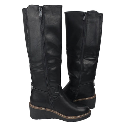 Pasarela concept women's high wedge boots black color casual boot elastic adjustable back zipper