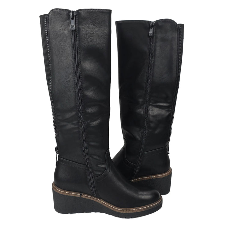 Pasarela concept women's high wedge boots black color casual boot elastic adjustable back zipper