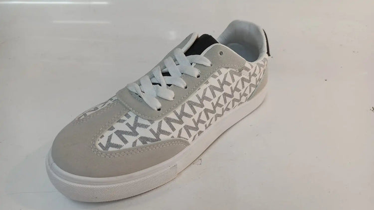 Stylish Comfortable Platform Sneakers for Women, made of synthetic material in white and light gray with a chic KMK monogram, perfect for casual wear and versatile enough to pair with jeans or dresses.
