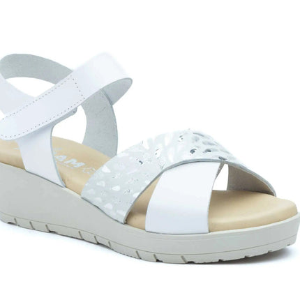 Women's wedge sandals with velcro and metallic detail made in spain model 3136 sizes 36 to 41 jam PlatiNum