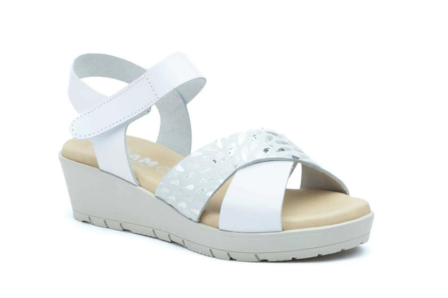 Women's wedge sandals with velcro and metallic detail made in spain model 3136 sizes 36 to 41 jam PlatiNum