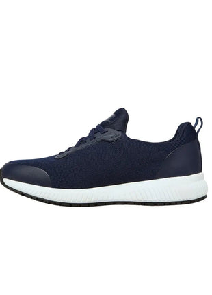 Skechers Work Squad Sr Women's Sneakers, ergonomic design for all-day comfort, reinforced toe, durable materials for work environments, and non-slip sole for safety on smooth surfaces. PlatiNum