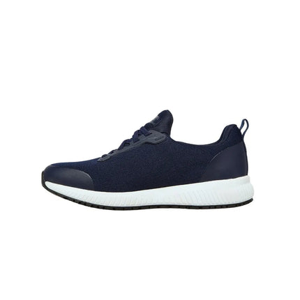 Skechers Work Squad Sr Women's Sneakers, ergonomic design for all-day comfort, reinforced toe, durable materials for work environments, and non-slip sole for safety on smooth surfaces. PlatiNum