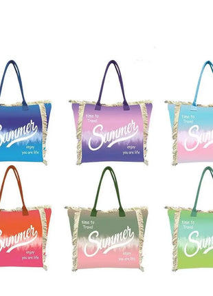 MIGLIORATA borsa da spiaggia o da piscina con stampe frasi colorate |   MISURA modello estivo 55 cm × 37 cm × 19 cm