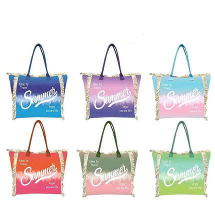 MIGLIORATA borsa da spiaggia o da piscina con stampe frasi colorate |   MISURA modello estivo 55 cm × 37 cm × 19 cm