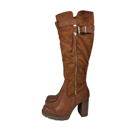 Pasarela concept high heel boots for women camel color casual boot combined slouchy buckle