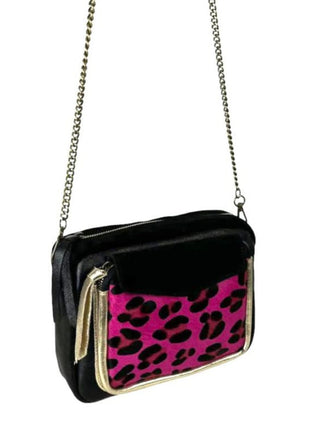 Borsa a spalla in pelle italiana con stampa animalier e dettagli dorati