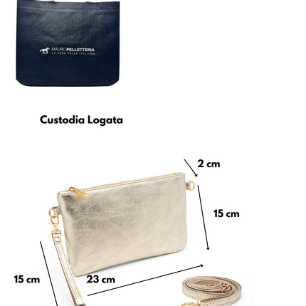 Pochette da Donna in Vera Pelle Made in Italy Mini Borsa a Mano con Tracolla e Bracciale - Mya di Mauro Pelletteria