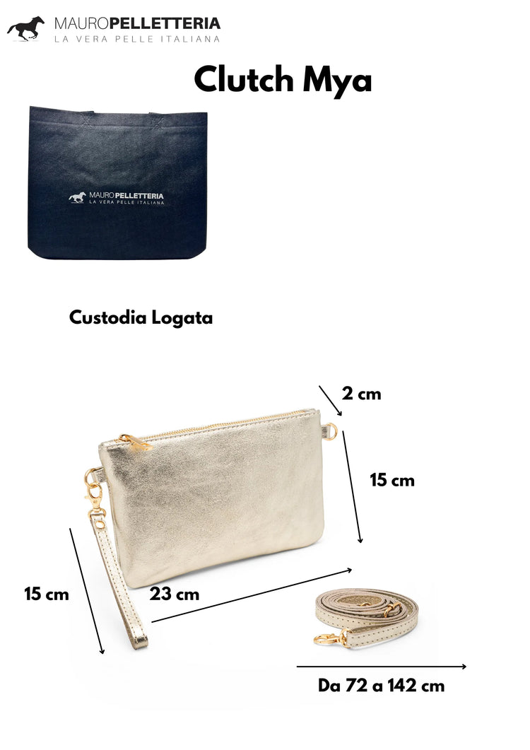 Pochette da Donna in Vera Pelle Made in Italy Mini Borsa a Mano con Tracolla e Bracciale - Mya di Mauro Pelletteria