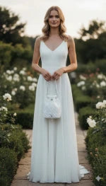 Borsa per Confetti da Sposa in Crochet Bianco, Design Fatto a Mano con Chiusura Regolabile e Manico Intrecciato, Stile Romantico ed Elegante, Ideale per Matrimoni ed Eventi Speciali
