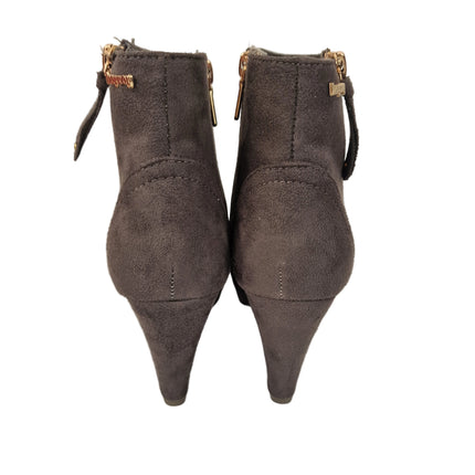 Xti hoyvoy women's high heel ankle boots gray color casual boot suede diagonal zipper cone heel 8.5 cm platform comfort leather insole