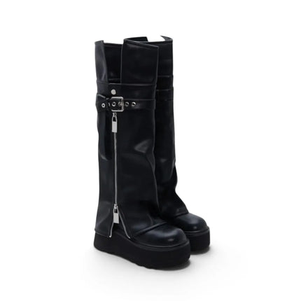 High black boots with platform side zipper buckle adjustment inner lining autumn winter fashion trend, comfortable and light, altamoda