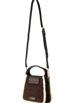 Borsa Hobo in pelle scamosciata KARL LAGERFELD con shearling K/Signature color cioccolato