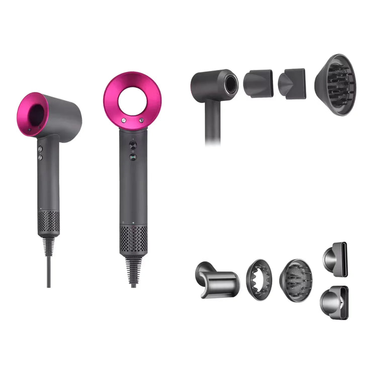 Easyspeed bladeless ionic hair dryer 5 in 1 professional hairdressing 1600w with 6 accessories quick and constant cold/heat drying 3 speeds high power for home and travel use, silent and powerful