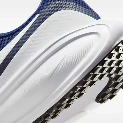 Nike Revolution 8 Midnight Navy Running Shoes for Men, featuring breathable mesh upper, foam midsole for cushioning, and a 10mm drop, ideal for comfortable asphalt running.