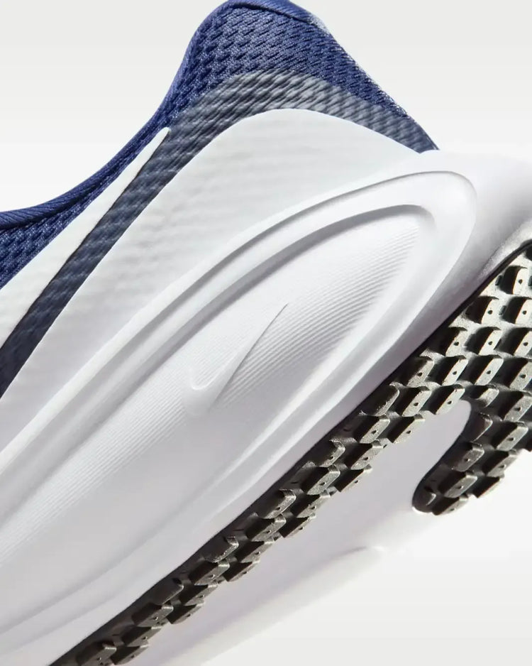 Nike Revolution 8 Midnight Navy Running Shoes for Men, featuring breathable mesh upper, foam midsole for cushioning, and a 10mm drop, ideal for comfortable asphalt running.