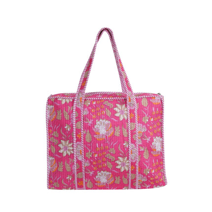 Beach bag, pool bag, padded bag with Indian floral print. Block print.